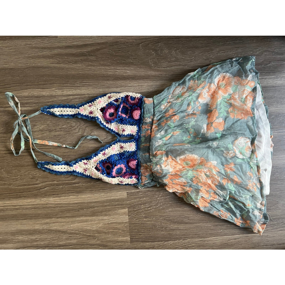 Knit Halter Top size M Crochet Boho Top